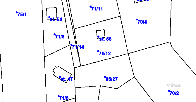 Parcela st. 71/12 v KÚ Lhota u Letovic, Katastrální mapa