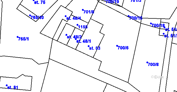 Parcela st. 53 v KÚ Třebětín u Letovic, Katastrální mapa