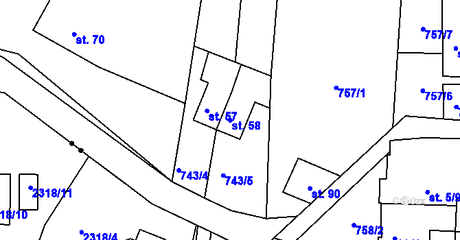 Parcela st. 58 v KÚ Třebětín u Letovic, Katastrální mapa