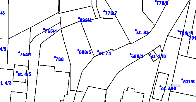 Parcela st. 74 v KÚ Třebětín u Letovic, Katastrální mapa