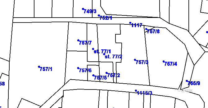 Parcela st. 77/2 v KÚ Třebětín u Letovic, Katastrální mapa