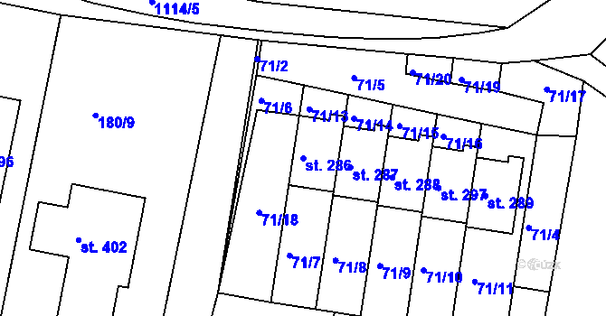 Parcela st. 286 v KÚ Třebětín u Letovic, Katastrální mapa
