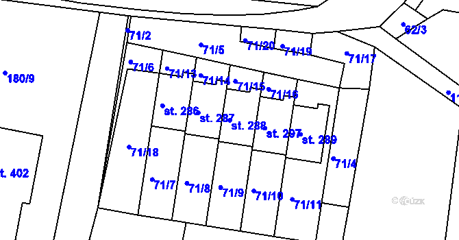 Parcela st. 288 v KÚ Třebětín u Letovic, Katastrální mapa