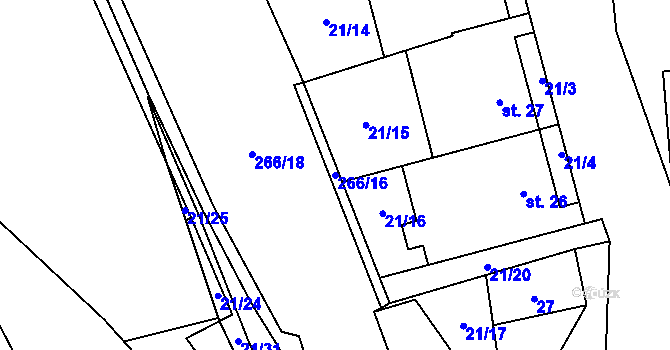 Parcela st. 266/16 v KÚ Zboněk, Katastrální mapa