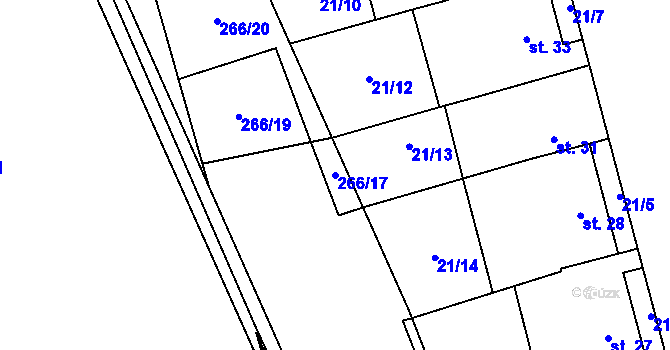 Parcela st. 266/17 v KÚ Zboněk, Katastrální mapa