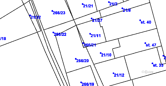 Parcela st. 266/21 v KÚ Zboněk, Katastrální mapa