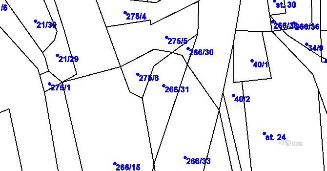 Parcela st. 266/31 v KÚ Zboněk, Katastrální mapa