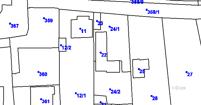 Parcela st. 22 v KÚ Lety u Dobřichovic, Katastrální mapa