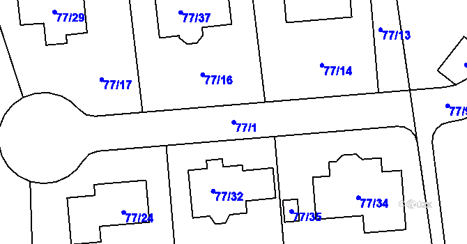 Parcela st. 77/1 v KÚ Lety u Dobřichovic, Katastrální mapa