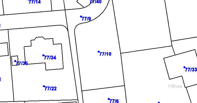 Parcela st. 77/10 v KÚ Lety u Dobřichovic, Katastrální mapa