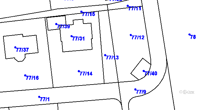 Parcela st. 77/13 v KÚ Lety u Dobřichovic, Katastrální mapa