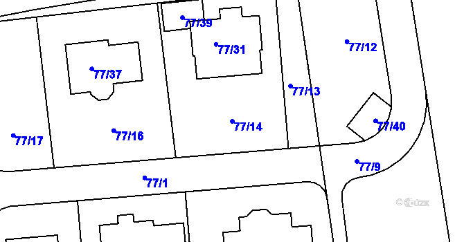 Parcela st. 77/14 v KÚ Lety u Dobřichovic, Katastrální mapa