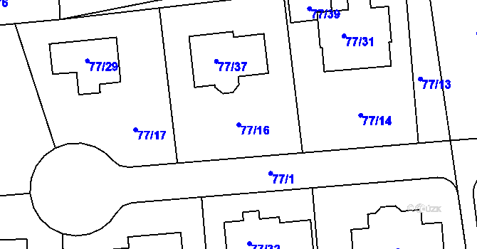 Parcela st. 77/16 v KÚ Lety u Dobřichovic, Katastrální mapa