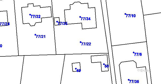Parcela st. 77/22 v KÚ Lety u Dobřichovic, Katastrální mapa