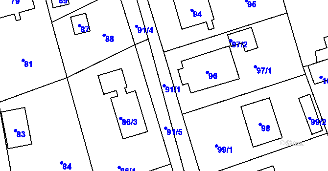 Parcela st. 91/1 v KÚ Lety u Dobřichovic, Katastrální mapa