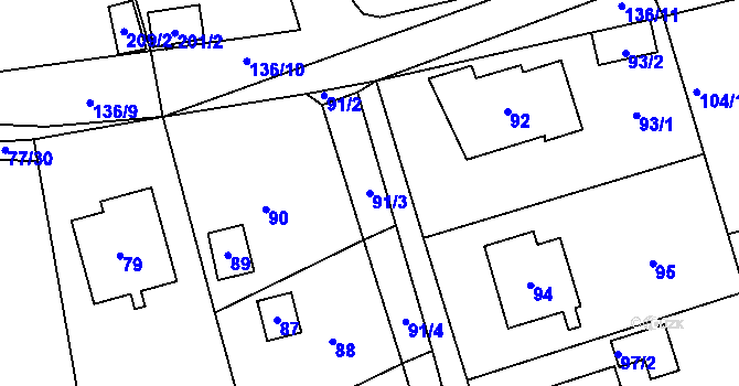 Parcela st. 91/3 v KÚ Lety u Dobřichovic, Katastrální mapa