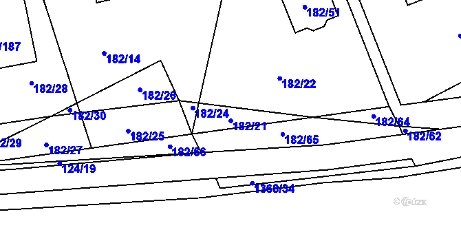 Parcela st. 182/21 v KÚ Lety u Dobřichovic, Katastrální mapa