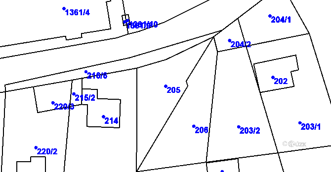 Parcela st. 205 v KÚ Lety u Dobřichovic, Katastrální mapa