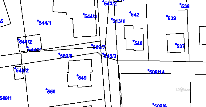Parcela st. 543/3 v KÚ Lety u Dobřichovic, Katastrální mapa