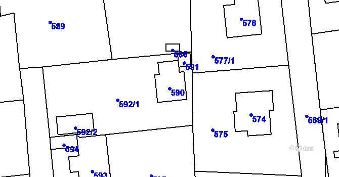 Parcela st. 590 v KÚ Lety u Dobřichovic, Katastrální mapa