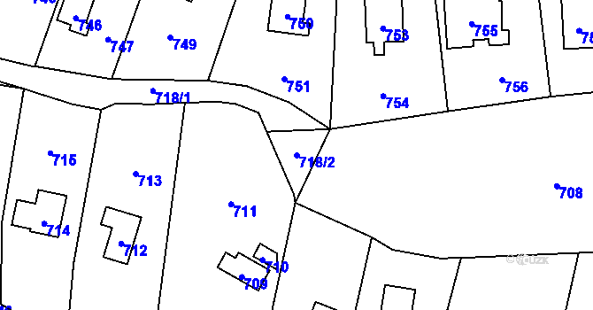 Parcela st. 718/2 v KÚ Lety u Dobřichovic, Katastrální mapa