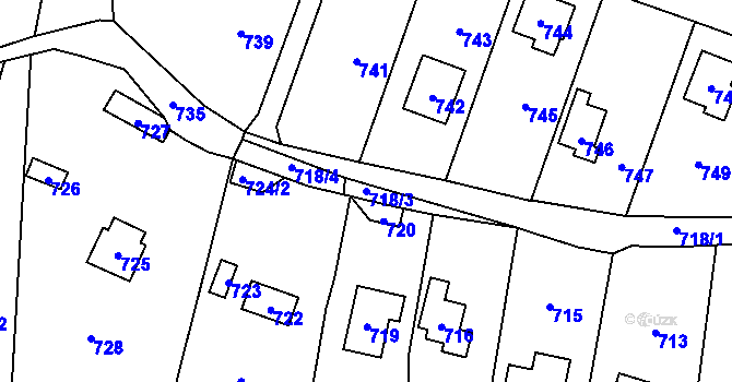 Parcela st. 718/3 v KÚ Lety u Dobřichovic, Katastrální mapa
