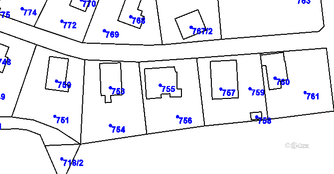 Parcela st. 755 v KÚ Lety u Dobřichovic, Katastrální mapa