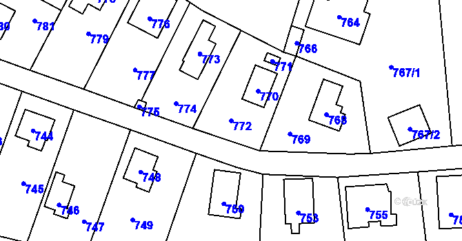 Parcela st. 772 v KÚ Lety u Dobřichovic, Katastrální mapa