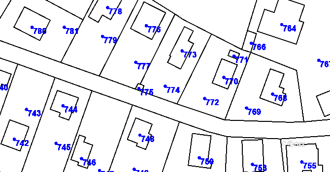 Parcela st. 774 v KÚ Lety u Dobřichovic, Katastrální mapa