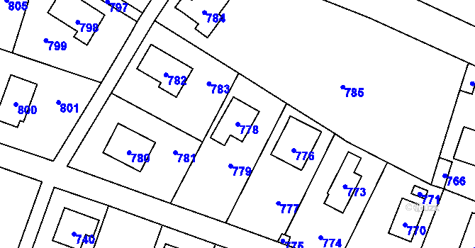 Parcela st. 778 v KÚ Lety u Dobřichovic, Katastrální mapa