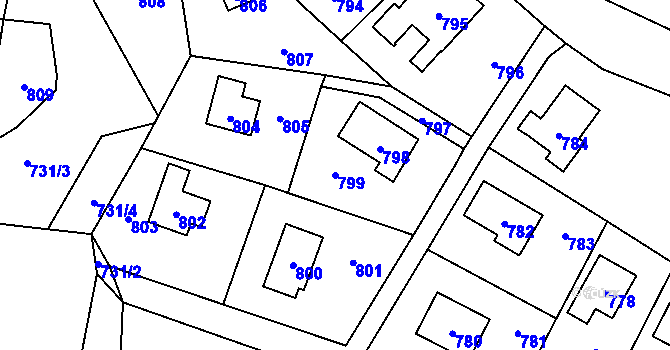 Parcela st. 799 v KÚ Lety u Dobřichovic, Katastrální mapa