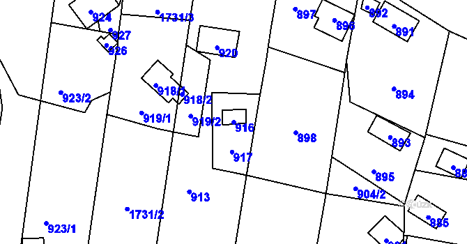Parcela st. 916 v KÚ Lety u Dobřichovic, Katastrální mapa