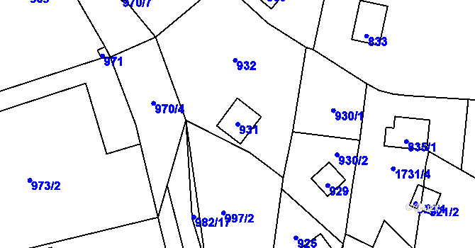 Parcela st. 931 v KÚ Lety u Dobřichovic, Katastrální mapa