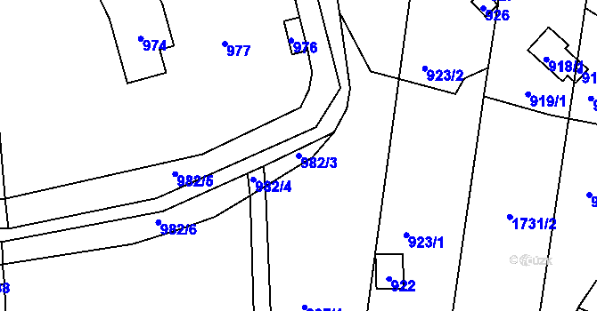Parcela st. 982/3 v KÚ Lety u Dobřichovic, Katastrální mapa