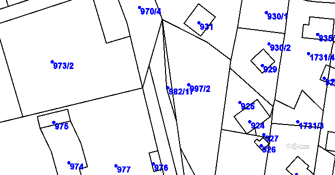 Parcela st. 982/17 v KÚ Lety u Dobřichovic, Katastrální mapa