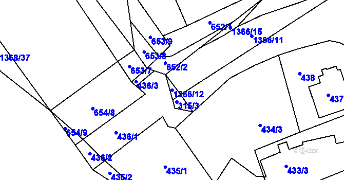 Parcela st. 1366/12 v KÚ Lety u Dobřichovic, Katastrální mapa