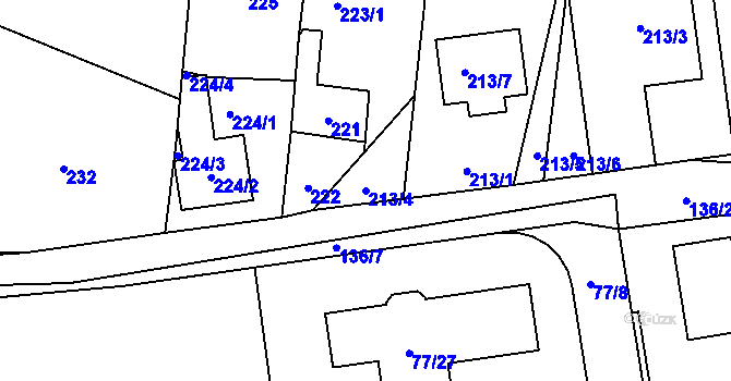 Parcela st. 213/4 v KÚ Lety u Dobřichovic, Katastrální mapa
