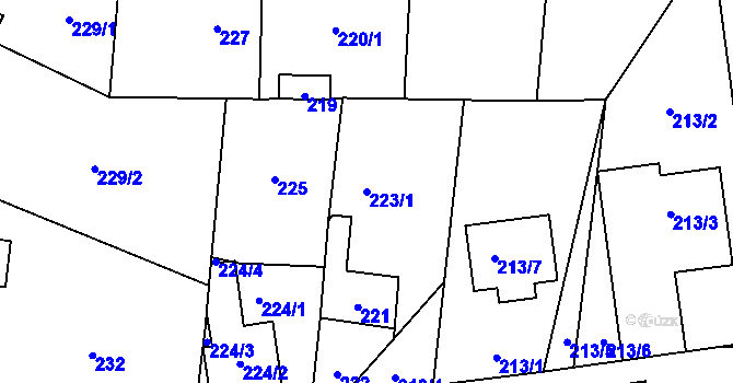 Parcela st. 223/1 v KÚ Lety u Dobřichovic, Katastrální mapa
