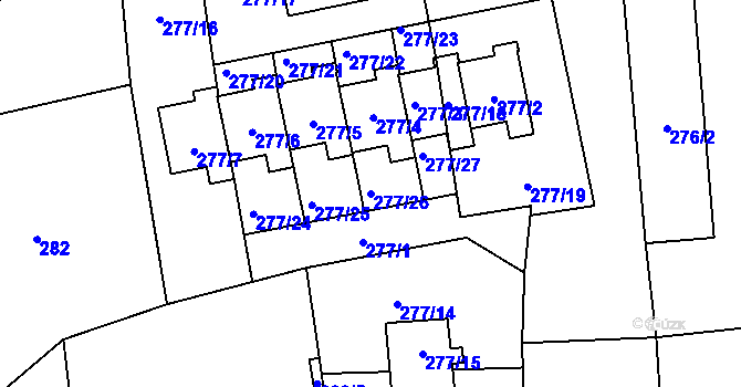 Parcela st. 277/26 v KÚ Lety u Dobřichovic, Katastrální mapa