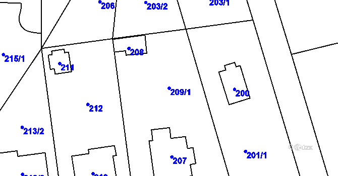 Parcela st. 209/1 v KÚ Lety u Dobřichovic, Katastrální mapa
