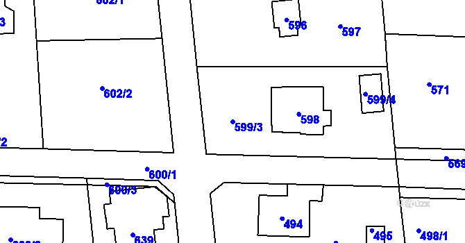 Parcela st. 599/3 v KÚ Lety u Dobřichovic, Katastrální mapa