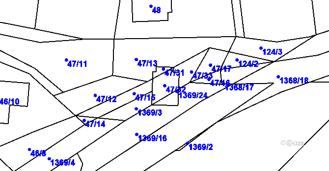 Parcela st. 47/32 v KÚ Lety u Dobřichovic, Katastrální mapa
