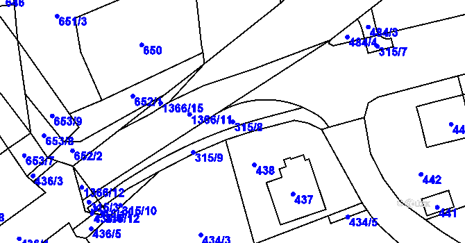 Parcela st. 315/8 v KÚ Lety u Dobřichovic, Katastrální mapa