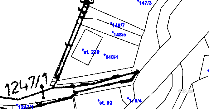 Parcela st. 148/4 v KÚ Lety, Katastrální mapa
