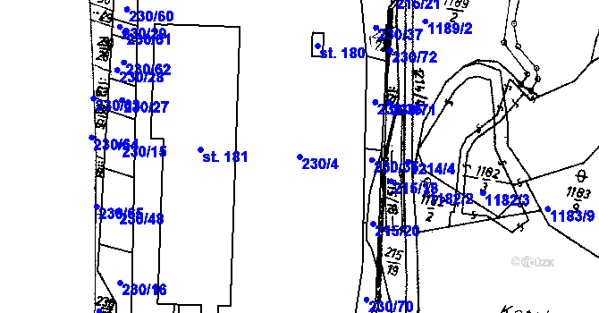 Parcela st. 230/4 v KÚ Lety, Katastrální mapa