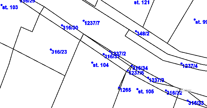 Parcela st. 316/31 v KÚ Lety, Katastrální mapa