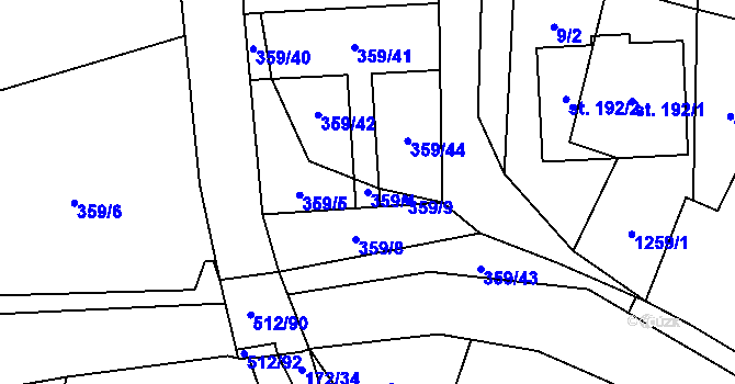 Parcela st. 359/4 v KÚ Lety, Katastrální mapa