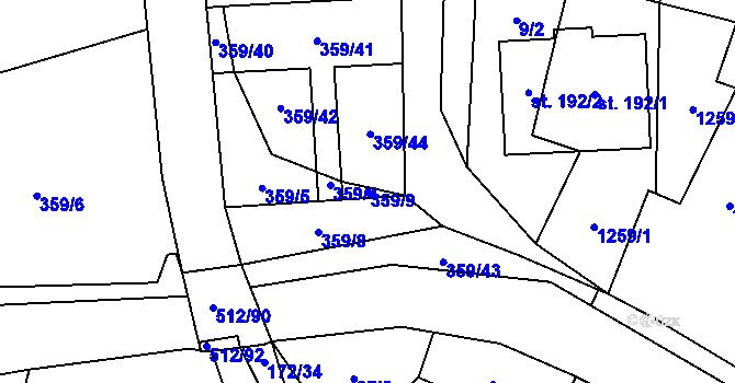 Parcela st. 359/9 v KÚ Lety, Katastrální mapa