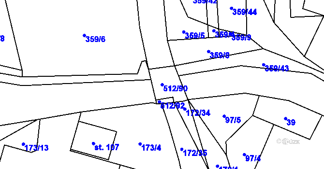 Parcela st. 512/90 v KÚ Lety, Katastrální mapa