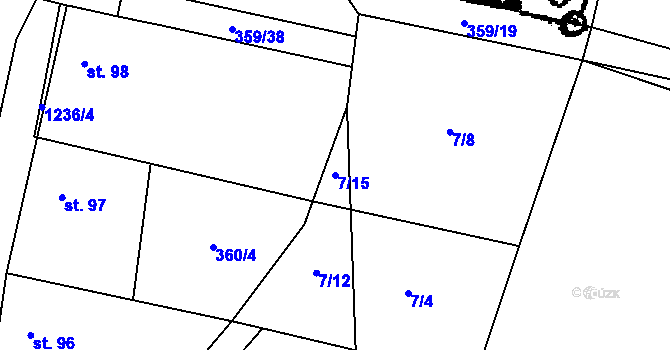 Parcela st. 7/15 v KÚ Lety, Katastrální mapa